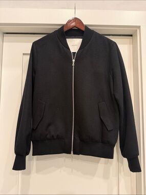 Adam Lippes Black Cashmere Bomber Jacket with Silver Zip